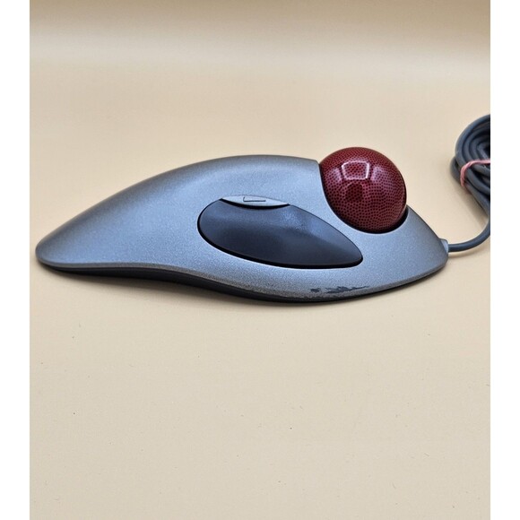 Logitech Trackman Marble USB T-BC21 Wired Trackball Mouse Gray Red Ball Tested - Picture 4 of 6